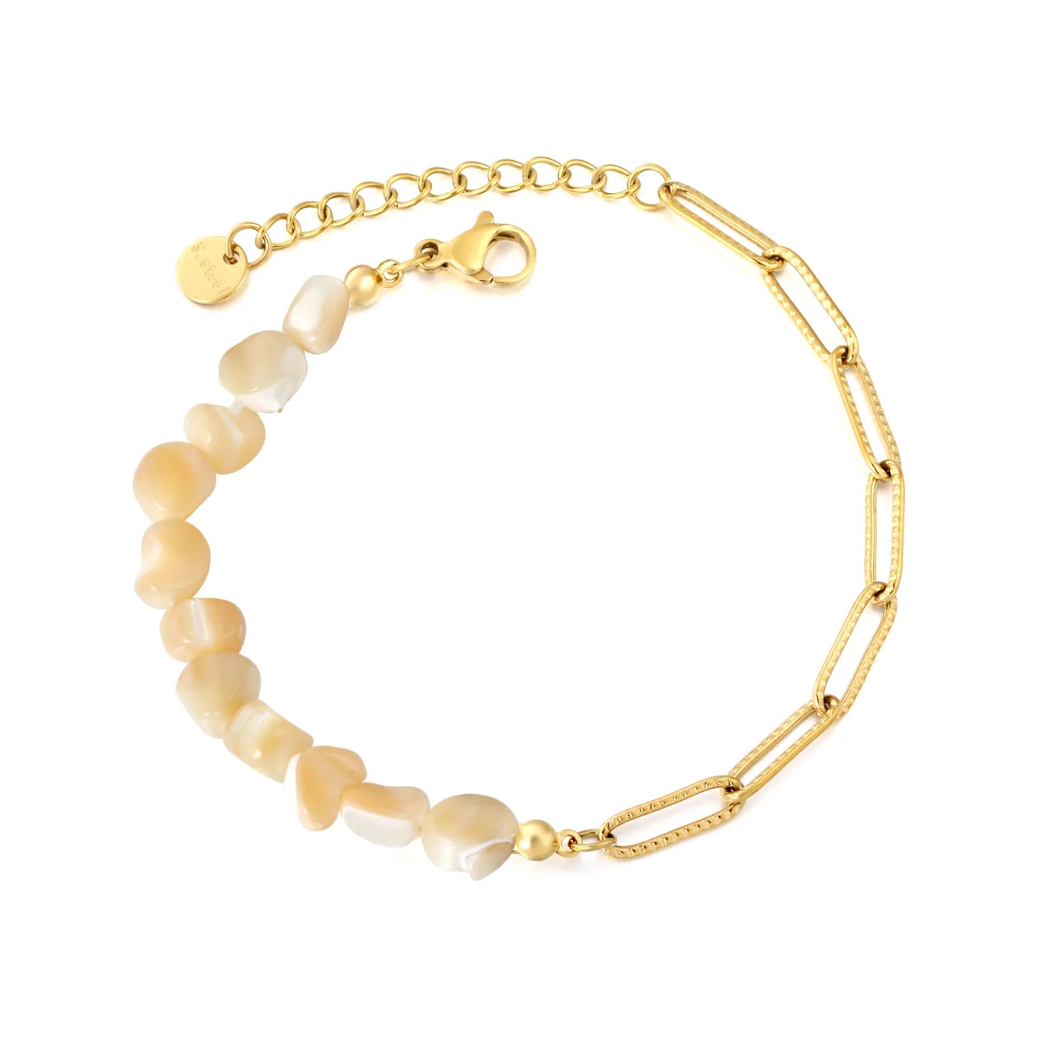 Gold Bracelet 8*6mm Multi-Color Crushed Shell Mosaic Textured Paperclip Chain 17+3cm Adjustable 6mm Round End Tag Women Daily Casual Party Gift Jewelry asonjewelry